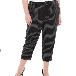 EVRI Black White Striped Belted Crop Half Elastic Waist Pant